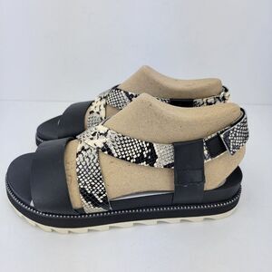 Sorel Womens Size 8.5 Black Snake Roaming Criss Cross Ankle Slingback Leather Sa